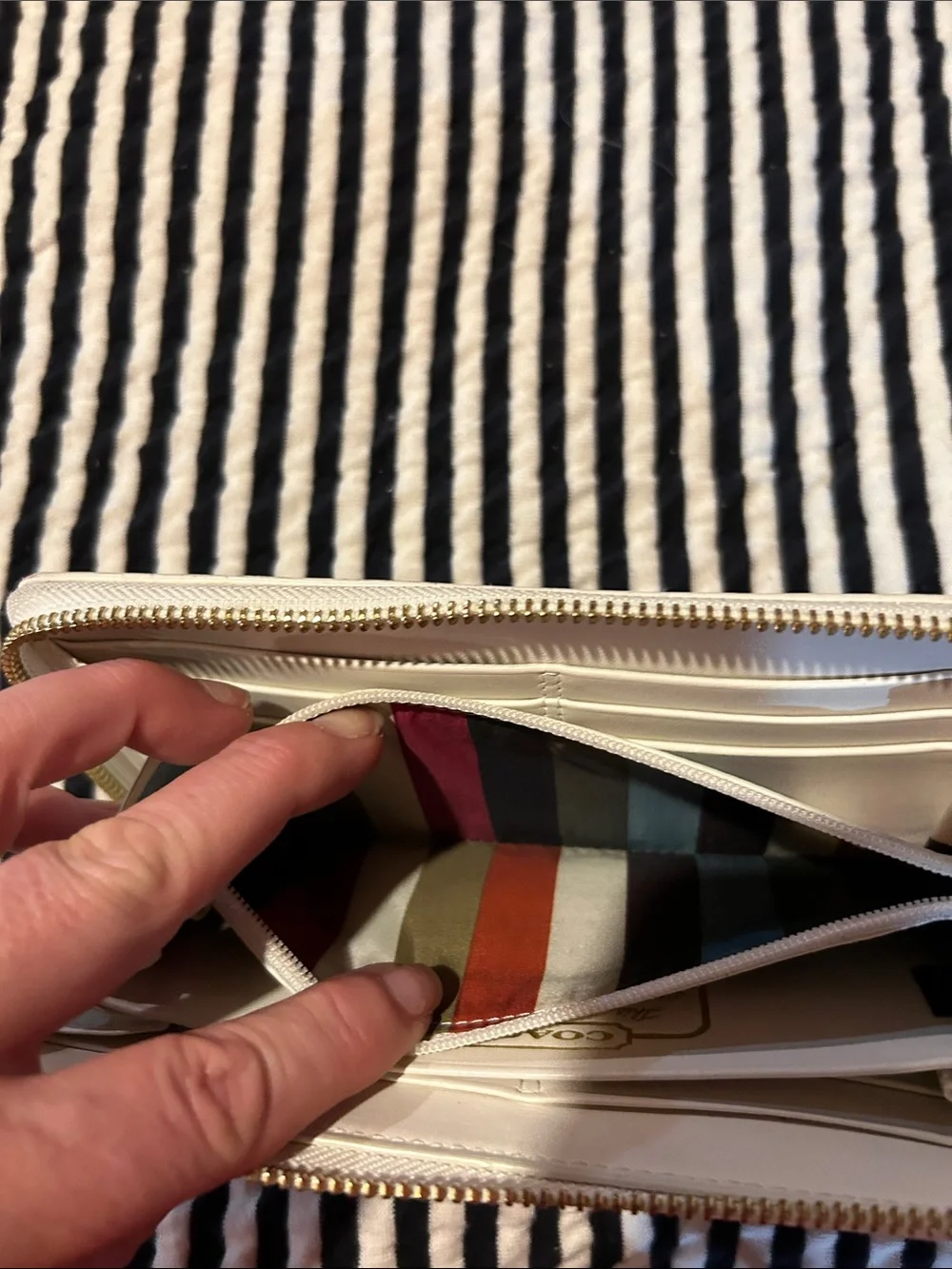 Coach Beige and Brown Signature Zip Wallet